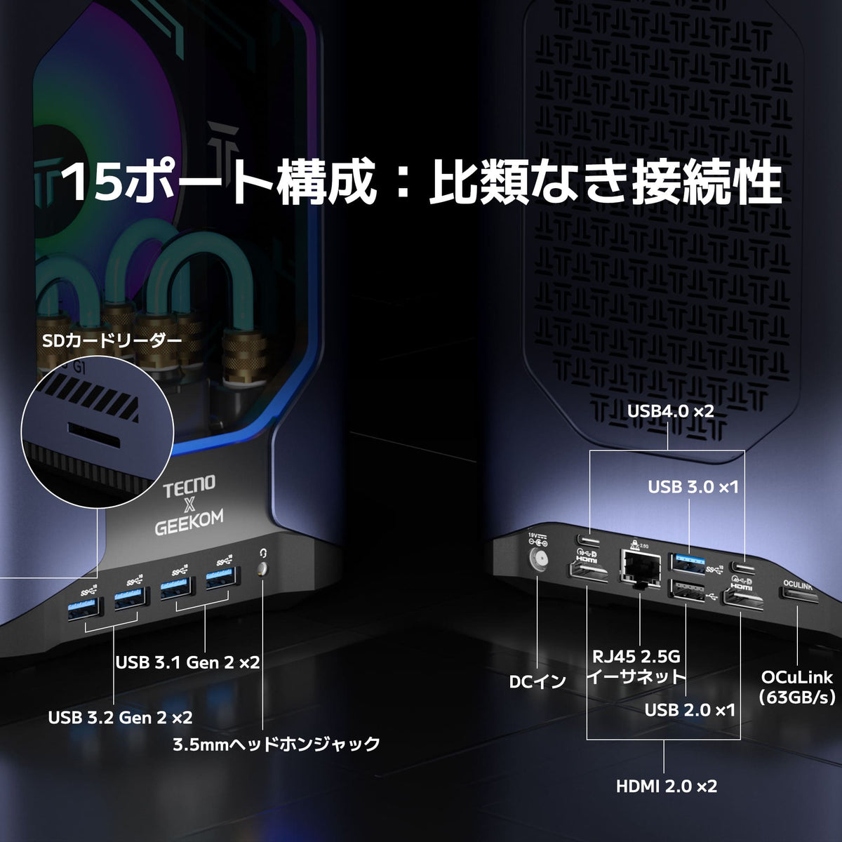 GEEKOM 水冷式ゲーミングミニPC MEGAMINI G1 i9-13900HK(32GB RAM+2TB SSD)
